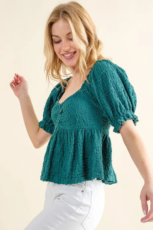 Teal And The Why Lovely Textured And Smocked Top 1