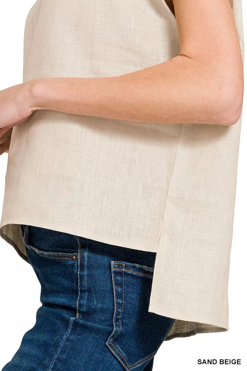 Zenana Linen Round Neck Cap Sleeve Top 2