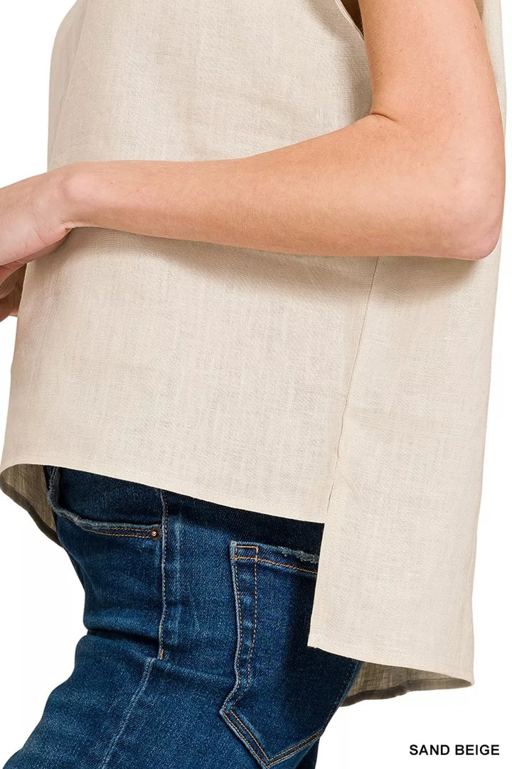 Zenana Linen Round Neck Cap Sleeve Top 2