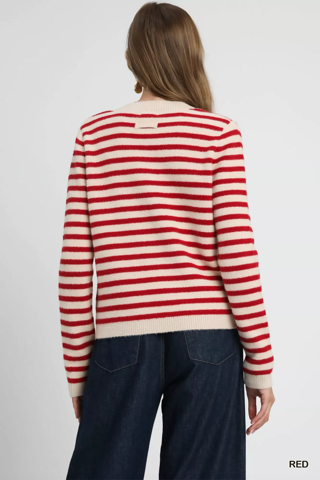 Red Umgee Striped Knit Button Up Cardigan