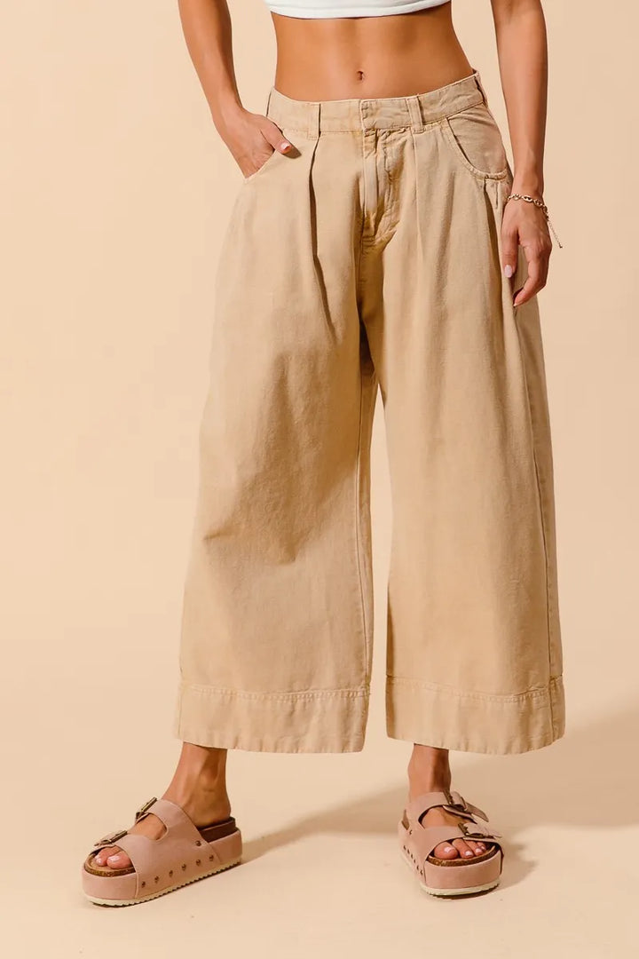 Oatmeal So Me Mid Rise Wide Leg Chino Pants With Pockets