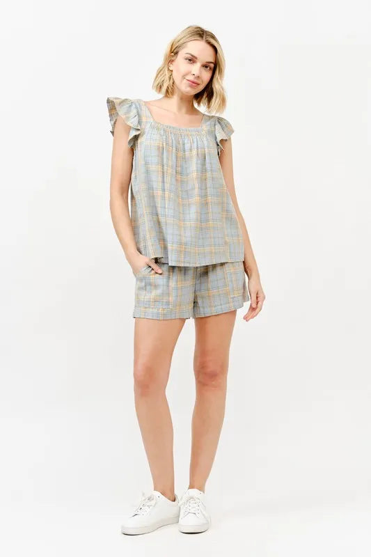 Blue And The Why Plaid Print Smocked Detail Casual Shorts