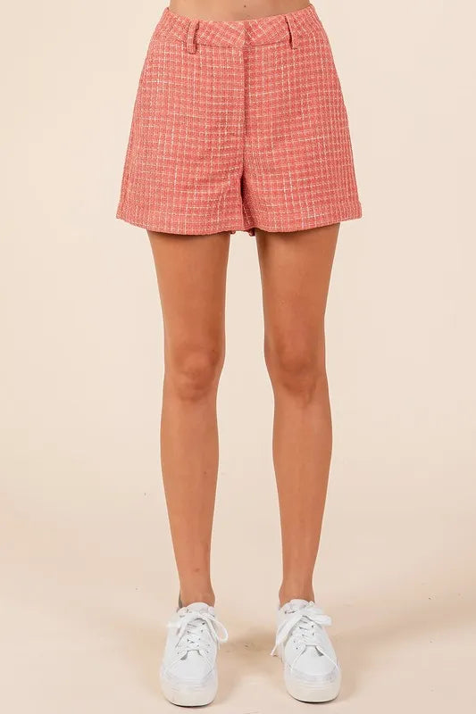 Coral Mittoshop Tweed Classic Shorts With Side Pockets 1