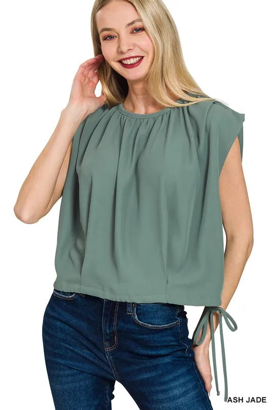 Ash Jade Zenana Woven Drawstring Tie Side Sleeveless Top 2