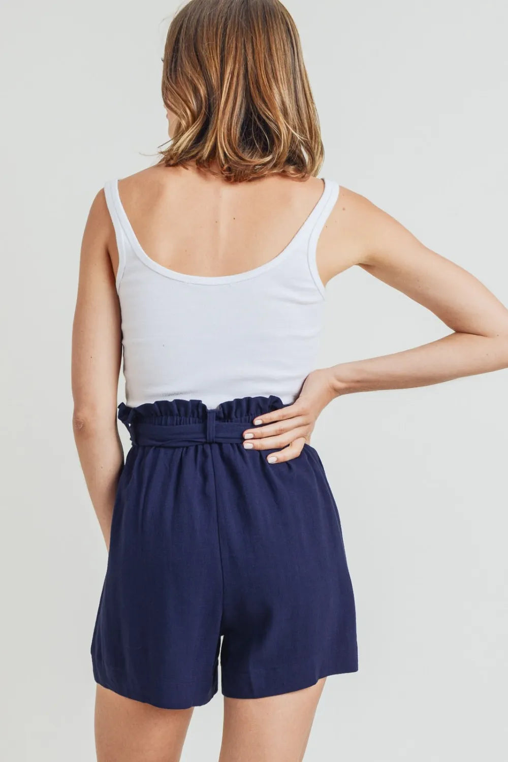 Navy Cotton Bleu By Nu Label Buckle Belt Cotton Linen Shorts