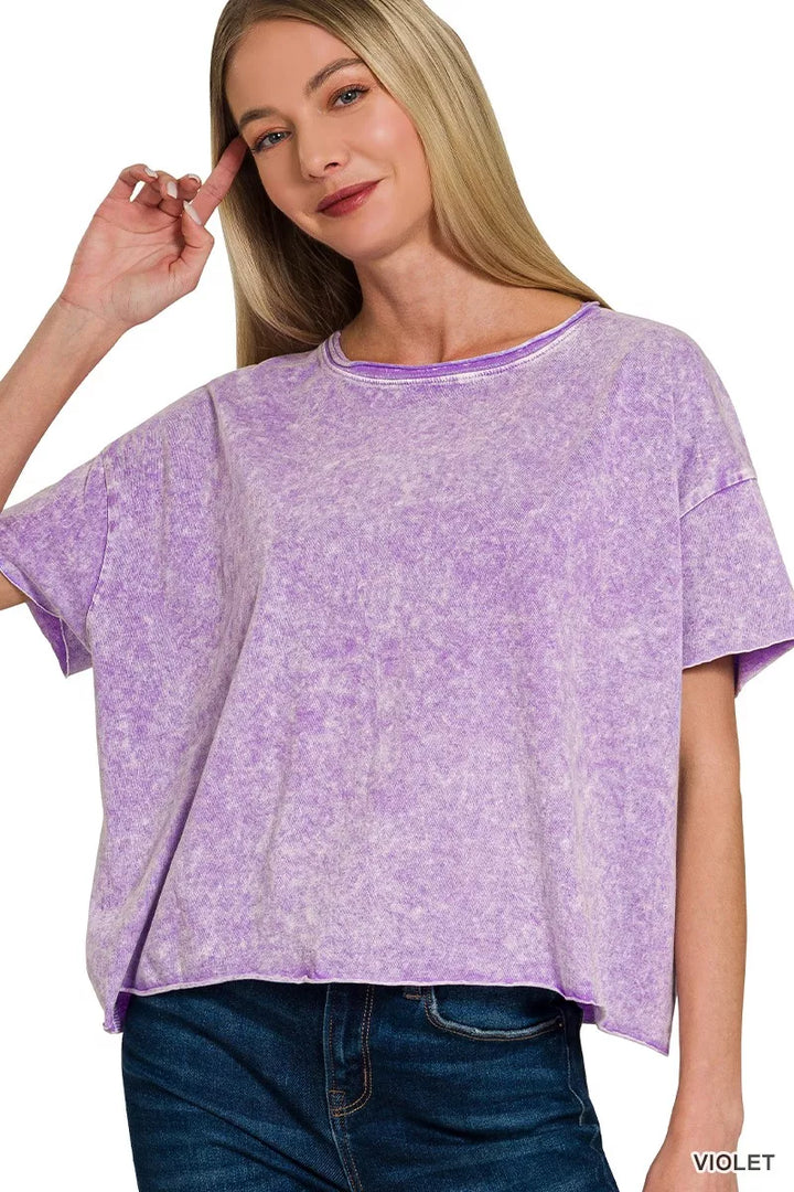 Violet Zenana Halo Washed Cotton Short Sleeve Top 2