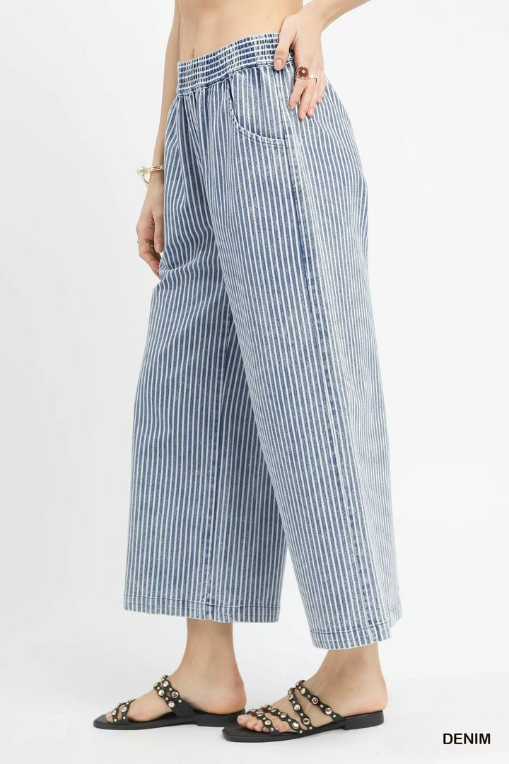 Denim Umgee Stone Wash Stripe Wide Leg Pants