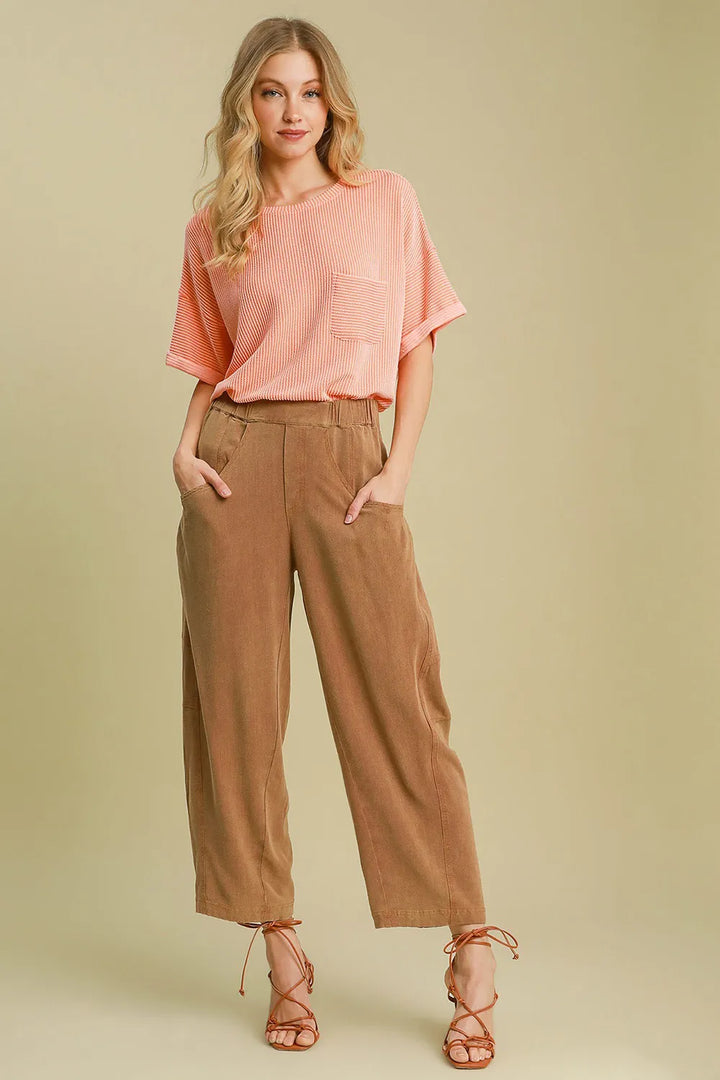 Caramel Umgee Elastic Waist Baggy Fit Pants With Pockets 1