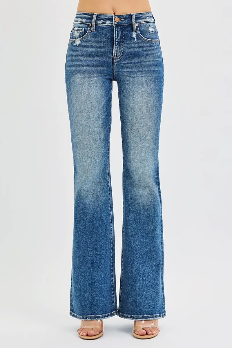 Dark Risen Full Size Tummy Control High Rise Flare Jeans Plus Size