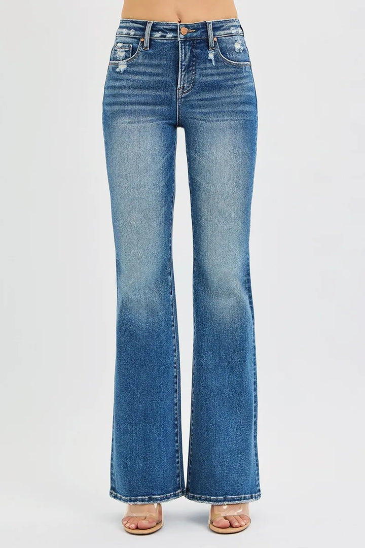 Dark Risen Full Size Tummy Control High Rise Flare Jeans Plus Size