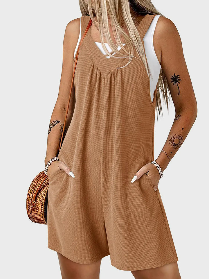 Coffee Brown V Neck Wide Strap Romper