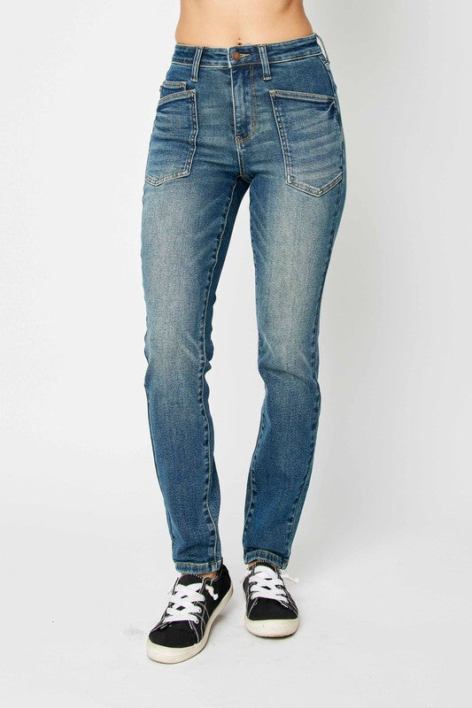 Dark Judy Blue Full Size High Waist Skinny Jeans 1