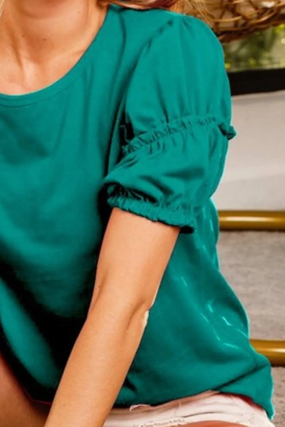 Jade Bibi Cotton Span Shrring Detailed Round Neck Top