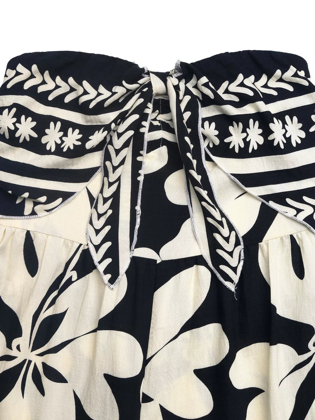 Floral Print Strapless Tie Front Wide Leg Jumpsuit