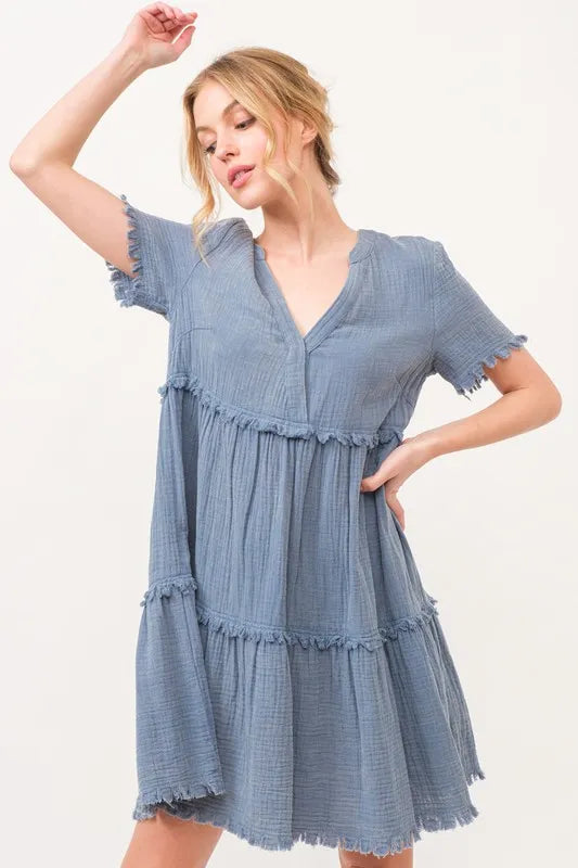 Blue And The Why Washed Frayed Detail Tiered Dress 1
