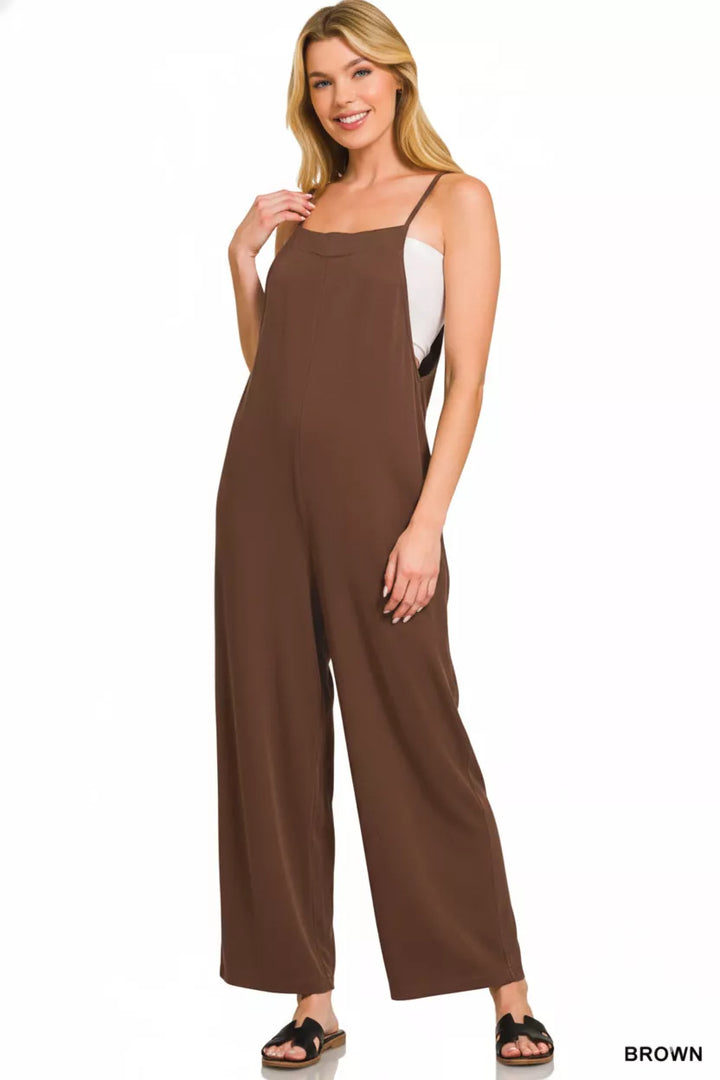 Brown Zenana Rayon Woven Wide Leg Jumpsuit 1