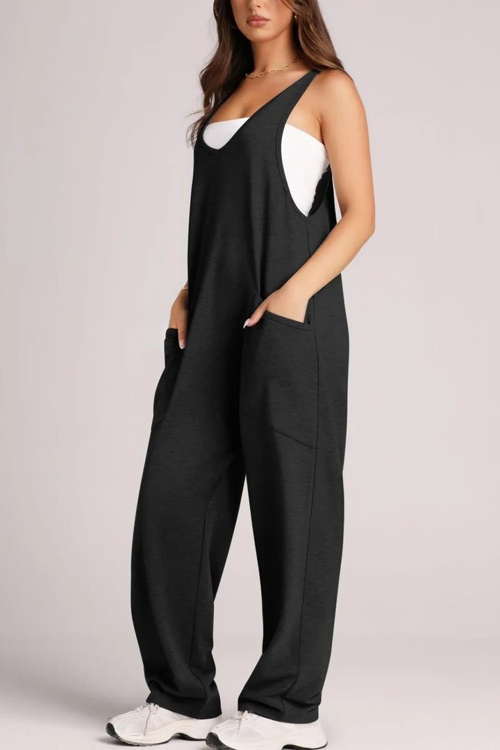 Chocolate Lovelet Wide Strap Jumpsuit With Pockets