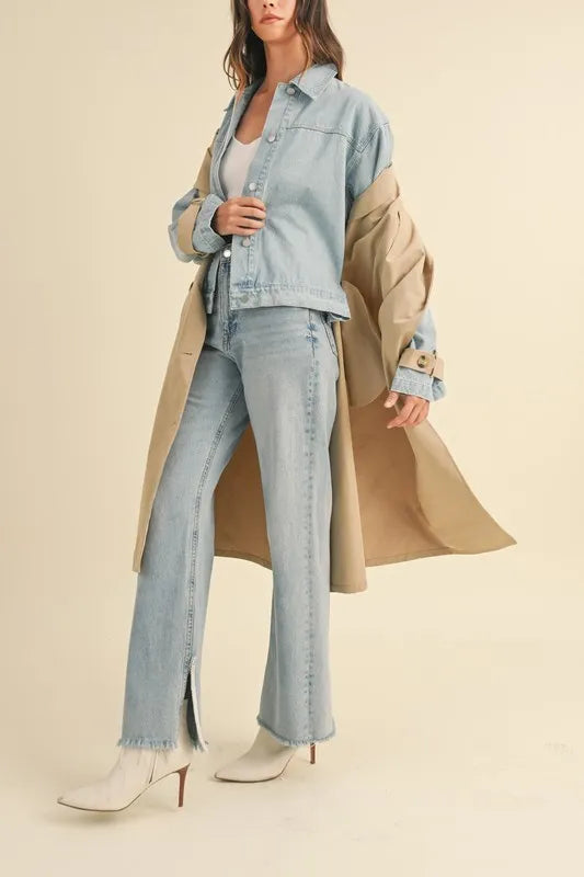 Mable Layered Look Trench Coat With Denim Jacket
