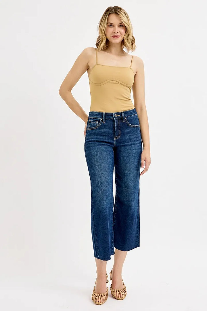 Dark Risen Full Size Tummy Control High Rise Crop Wide Jeans Plus Size