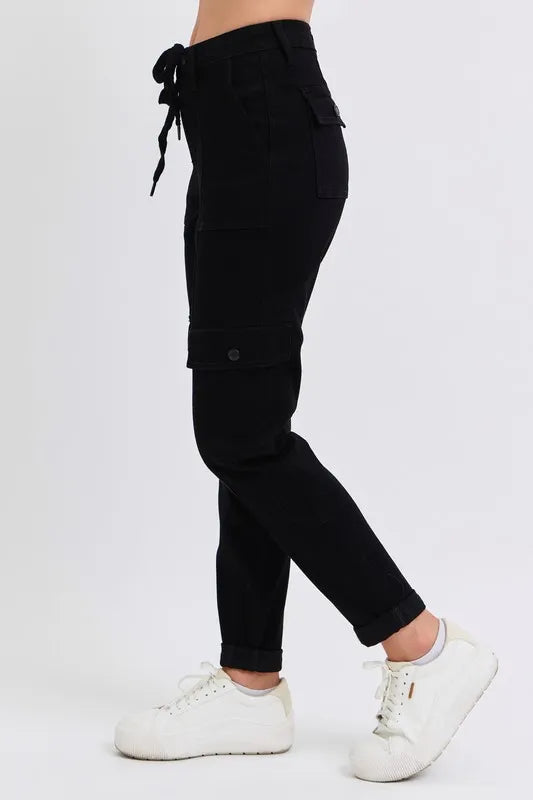 Bk Judy Blue Full Size High Waist Cargo Cuffed Jogger Plus Size