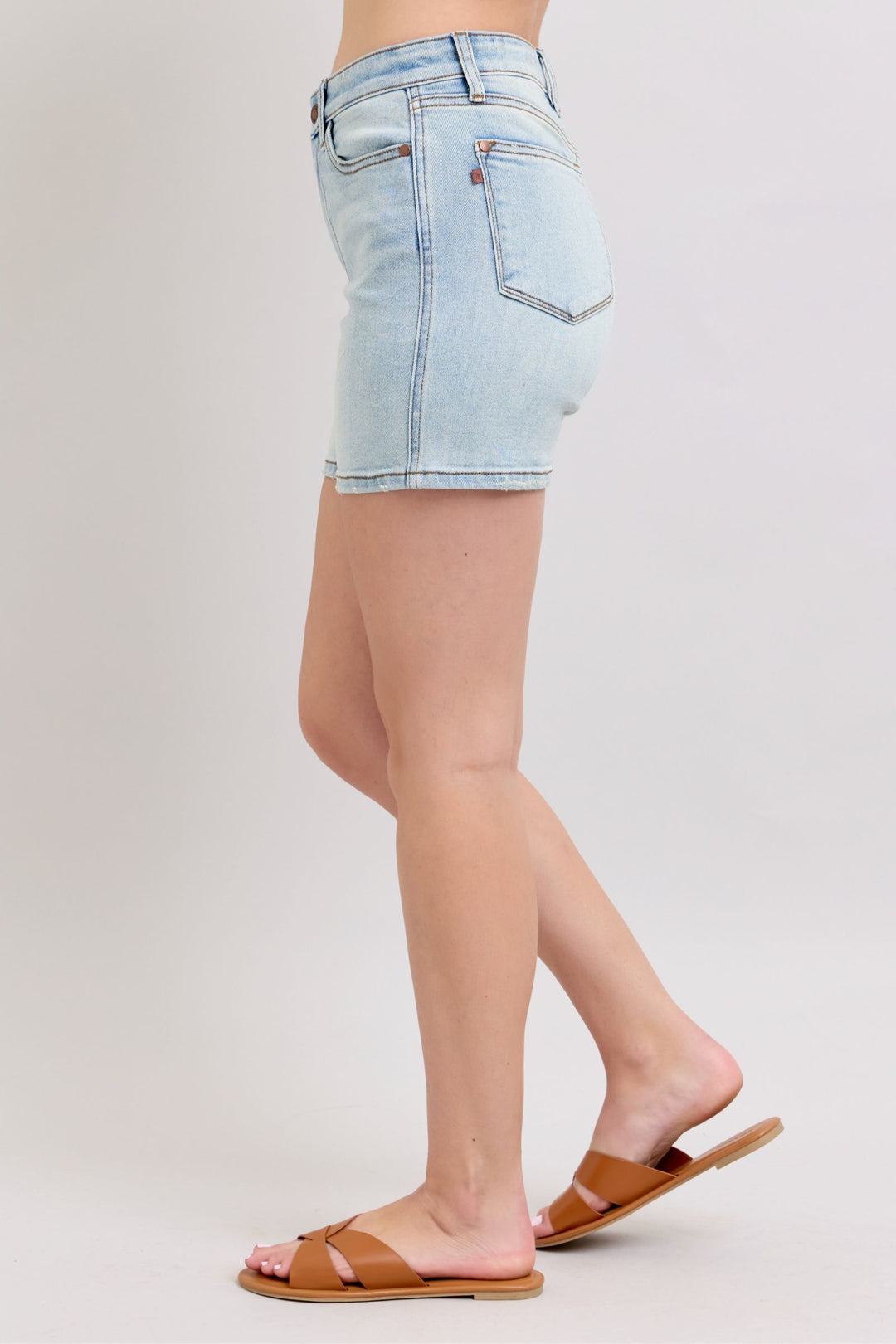 Light Judy Blue Full Size 2 Button Denim Shorts With Pockets Plus Size 1