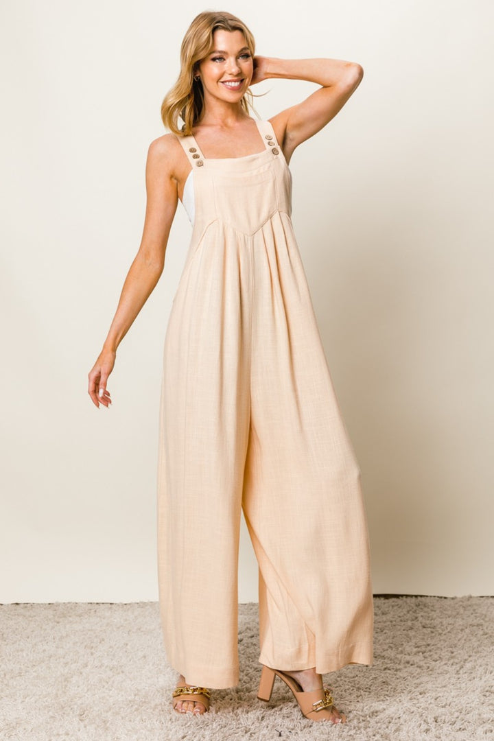 Oatmeal Bibi Texture Sleeveless Wide Leg Jumpsuit