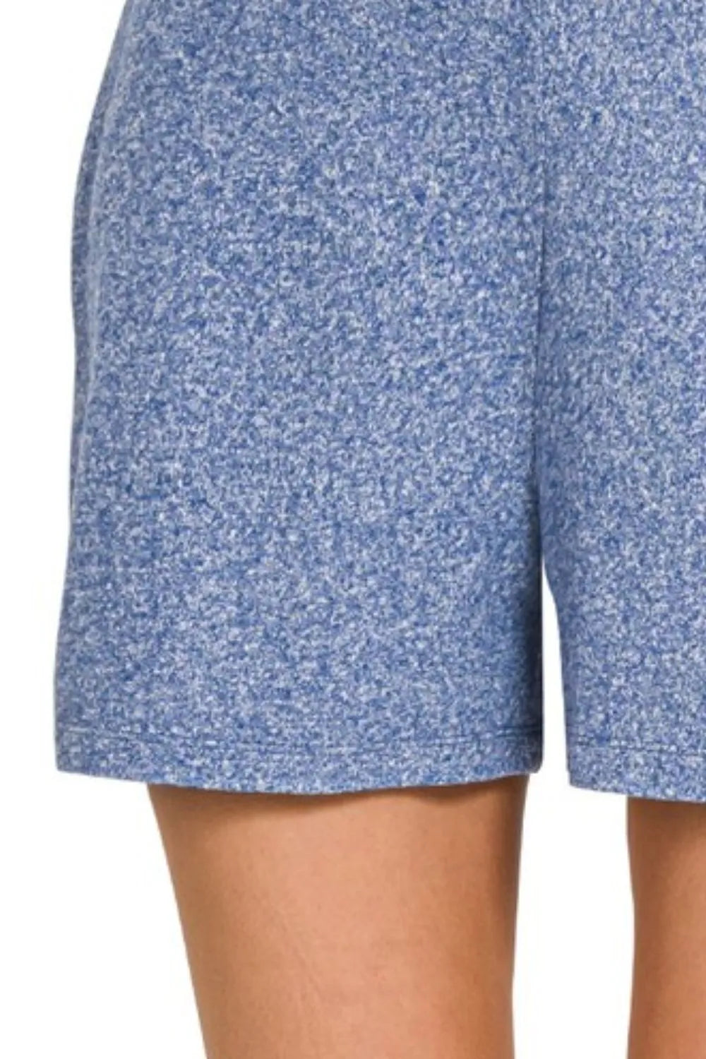 Lt Navy Zenana Soft Melange Hacci Elastic Waisted Shorts