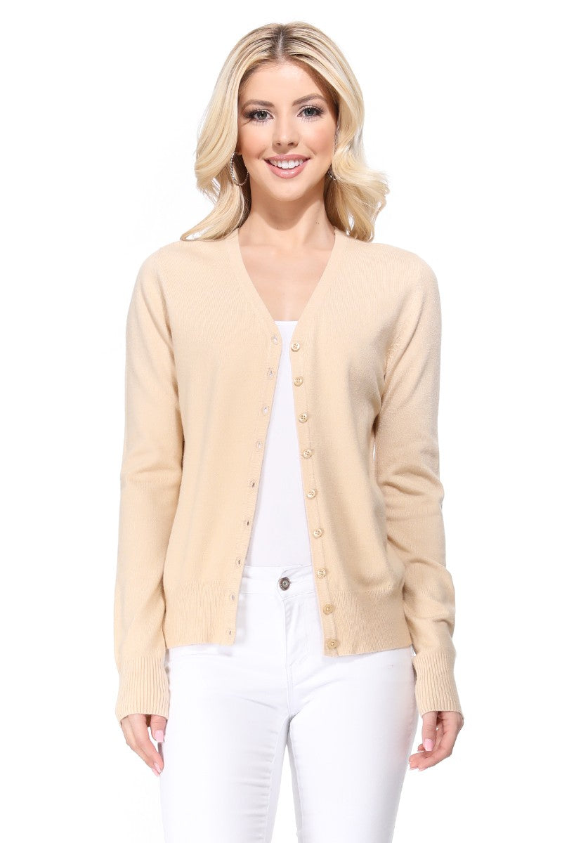 Ivory Womens V Neck Button Down Knit Cardigan Sweater