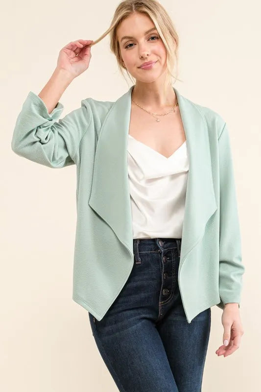 Mint And The Why Stretch Non Wrinkled Basic Open Front Blazer