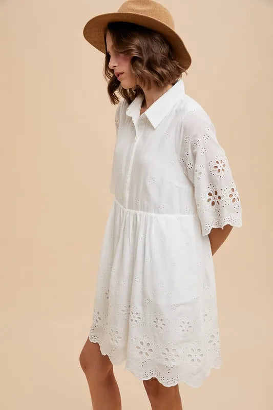 Ivory Annie Wear Embroidered Scallop Edge Detail Mini Shirt Dress 1