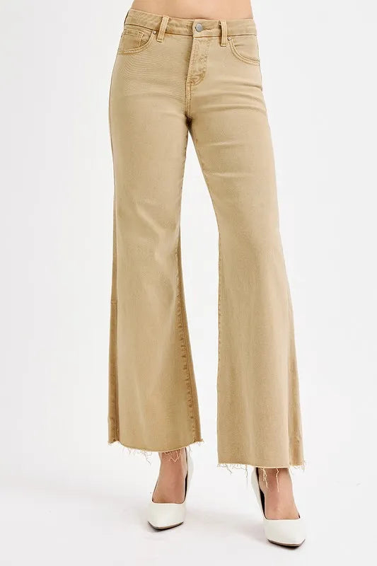 Tan Risen Full Size Raw Hem Wide Leg Jeans Plus Size