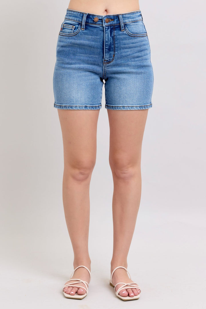 Judy Blue Full Size 2 Button Denim Shorts With Pockets Plus Size