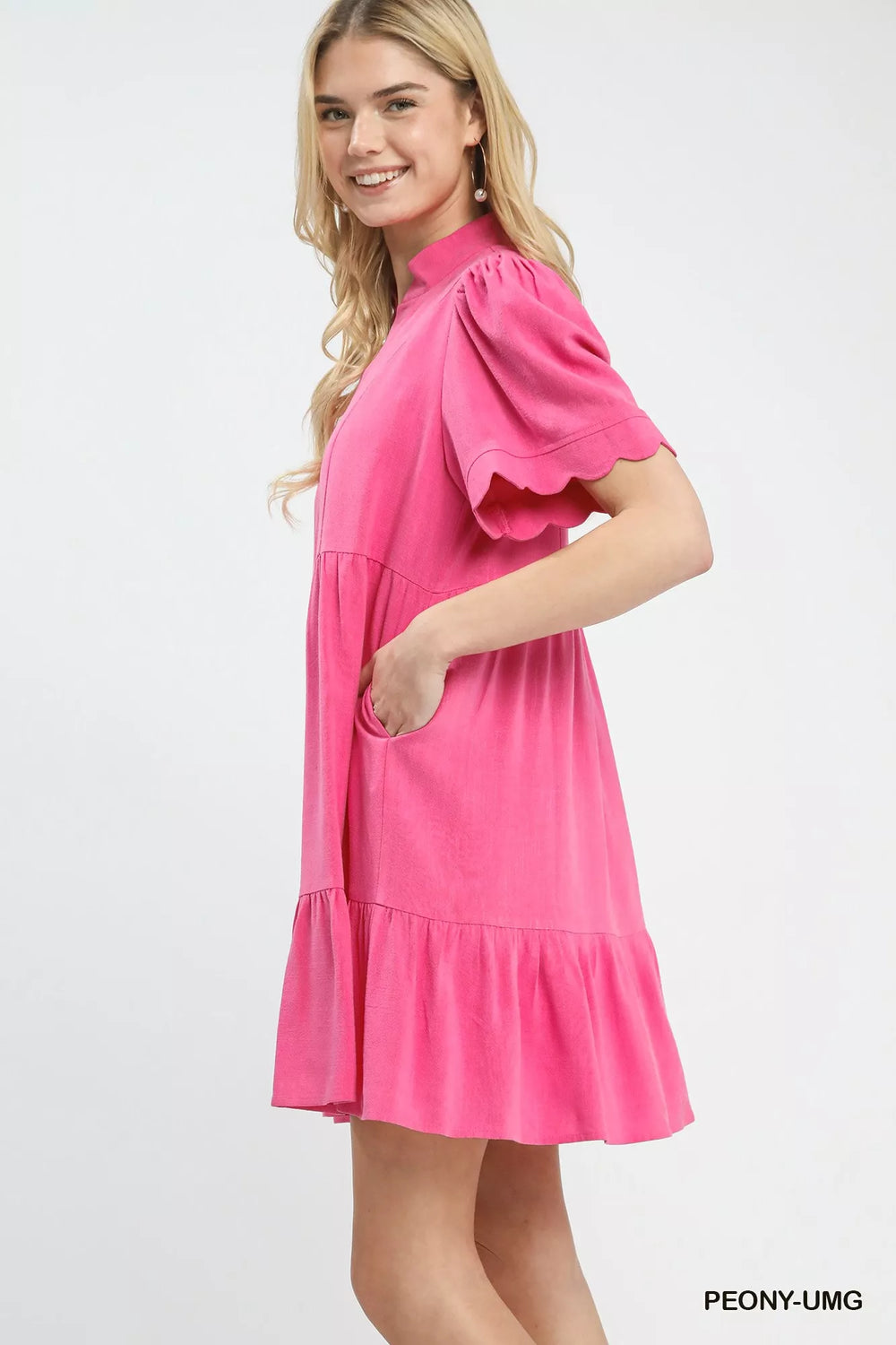 Peony-Umg Umgee Linen Tiered Babydoll Dress With Scalloped Sleeves 1