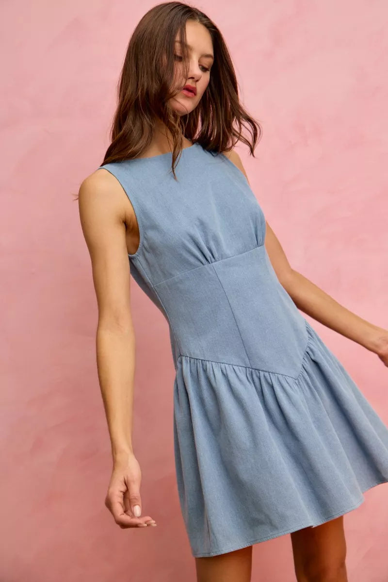 Lt Denim So Me Fit And Flare Sleeveless Denim Mini Dress