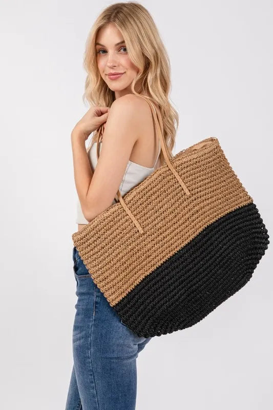 Bk Fame Straw Braided Beach Tote Bag