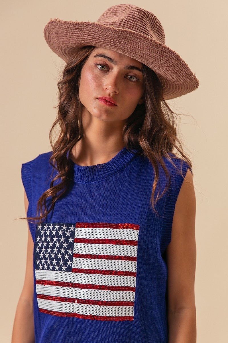 Royal Bibi American Flag Sequins Patch Knit Vest
