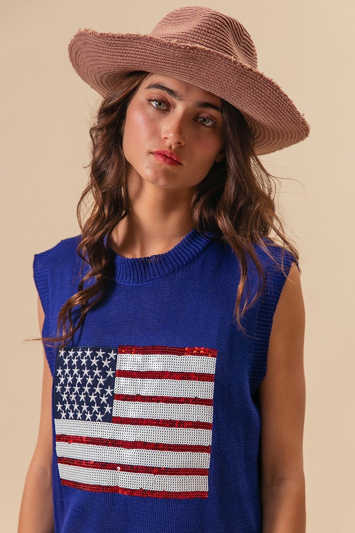 Royal Bibi American Flag Sequins Patch Knit Vest