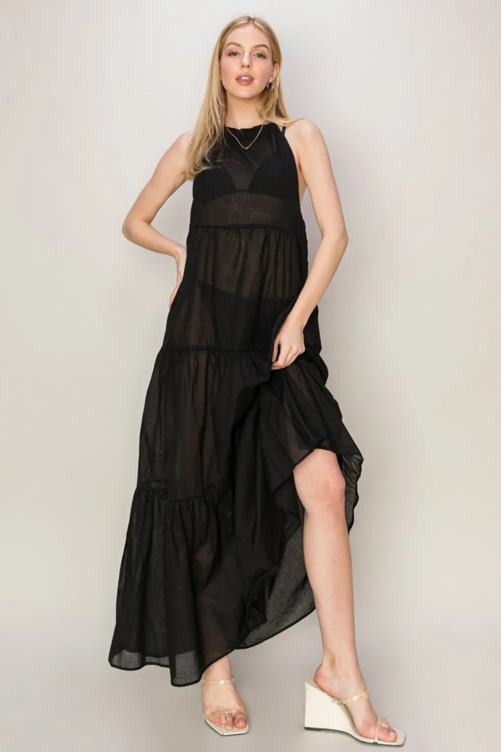 Black Hyfve Halter Neck Cover Up Maxi Dress