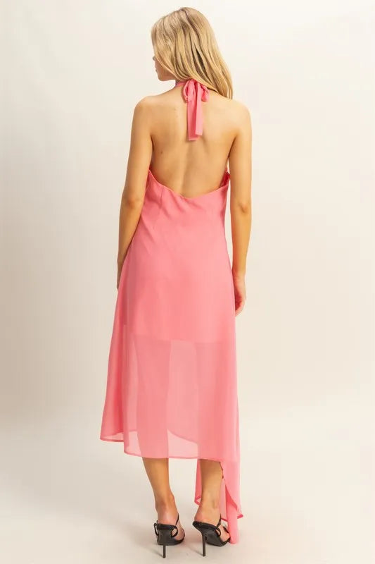 Rose Hyfve Chiffon Halter Asymmetrical Hem Dress 3