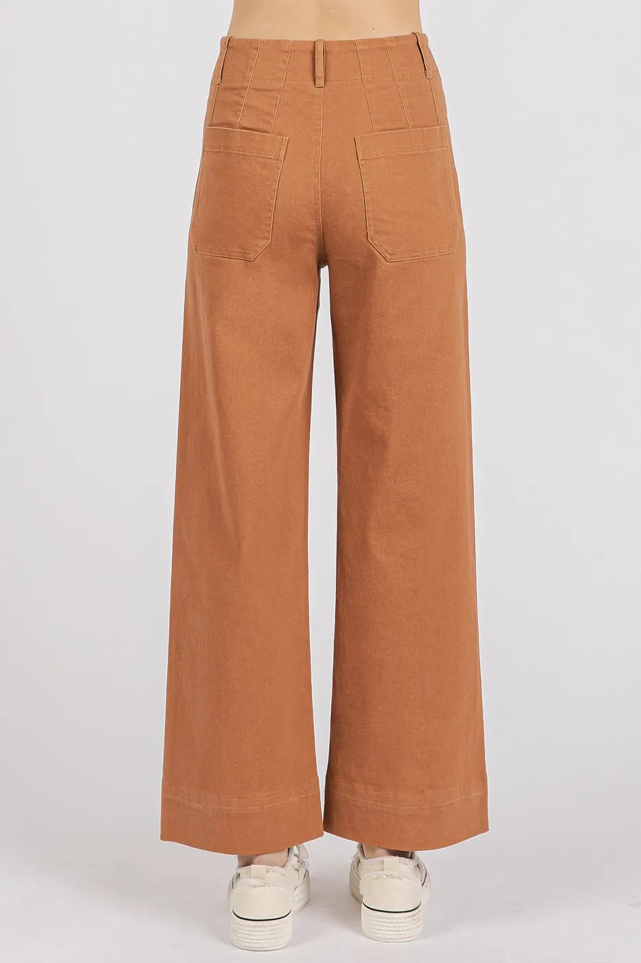 Cinnamon Mittoshop Twill Patch Pocket High Rise Wide Leg Pants