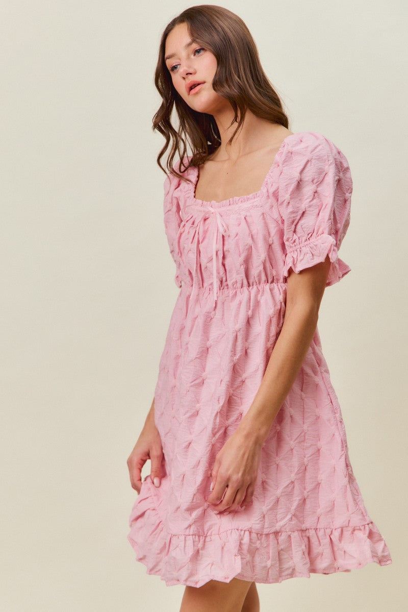 Pink So Me Texture Woven Ruching On Bust Mini Dress 1