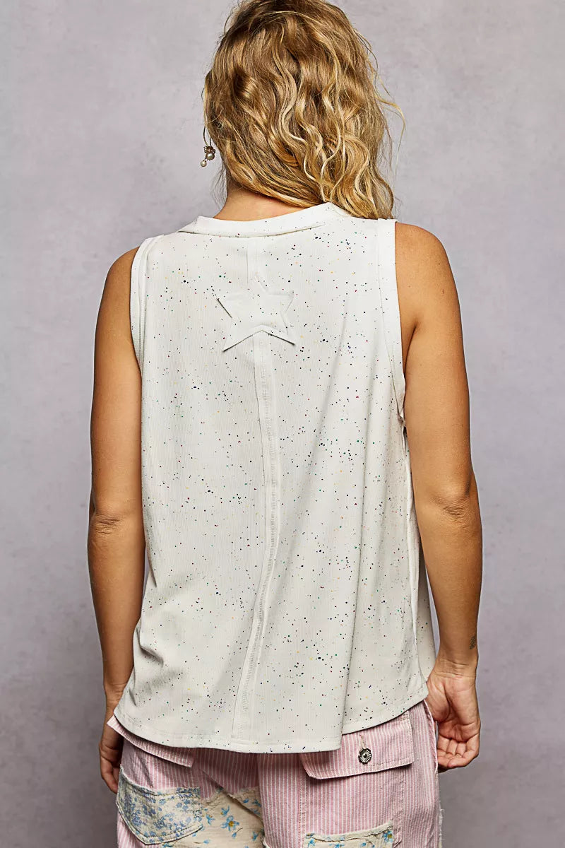 Pol V Neck Ribbed Tank With American Flag Patch And Star Back Patch 2