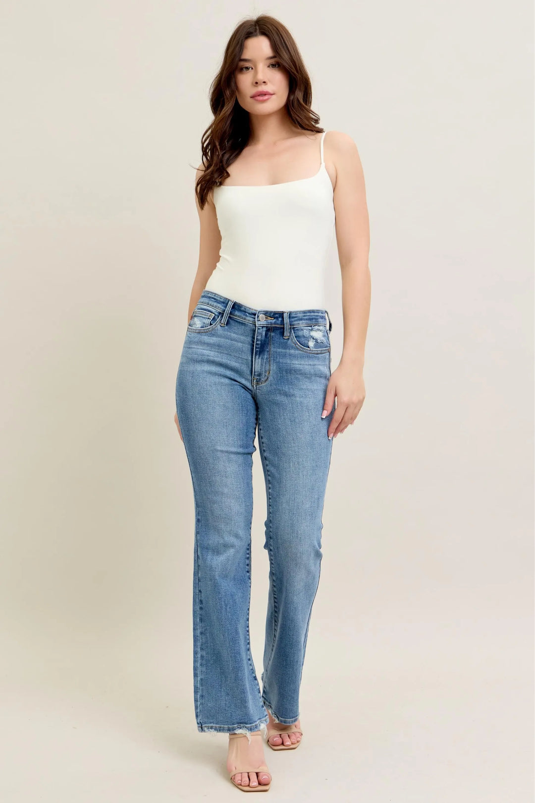 Md Judy Blue Full Size Mid Rise Wash Destroy Hem Bootcut Jeans Plus Size