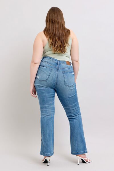 Medium Judy Blue Hw Tummy Control Vintage Wash Side Slit Slim Boot Jeans