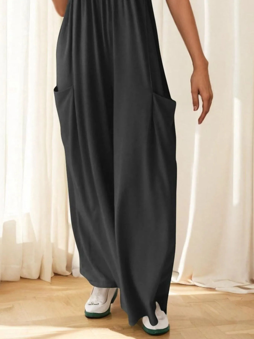 Black Spaghetti Strap Wide Leg Jumpsuit 1