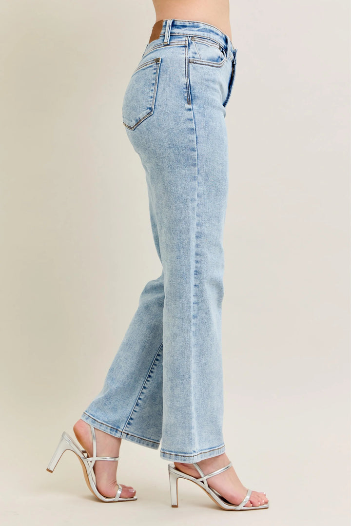 Light Judy Blue Full Size High Waist Stone Wash Straight Jeans Plus Size