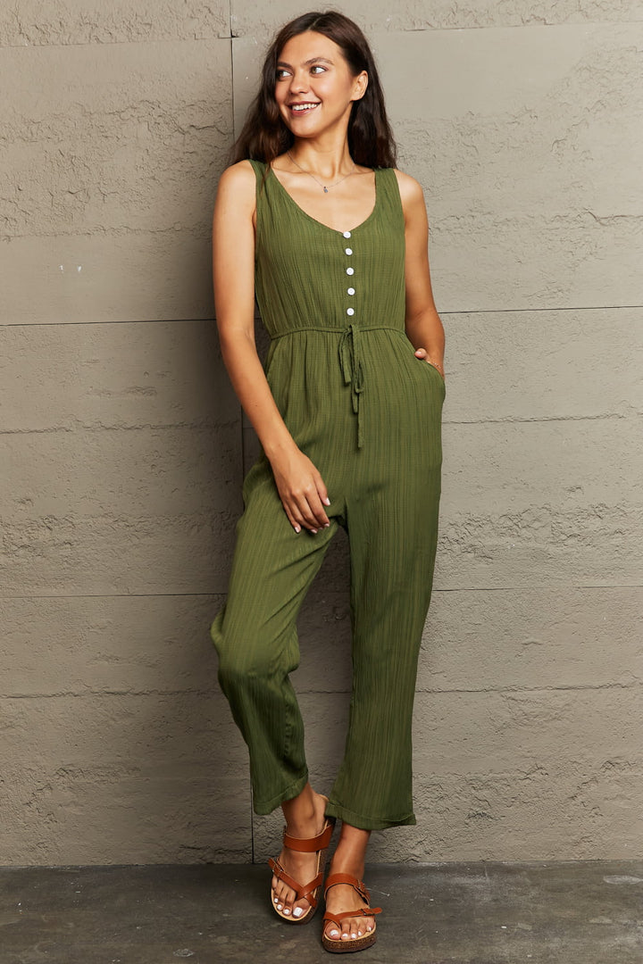 Matcha Green Perfee Tied Sleeveless Jumpsuit With Pockets