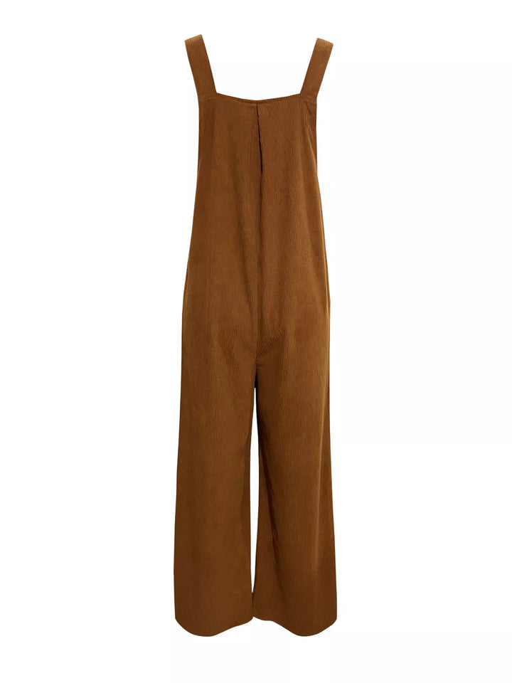 Dark Brown Front Ruched Wide Leg Jumpsuit With Pockets