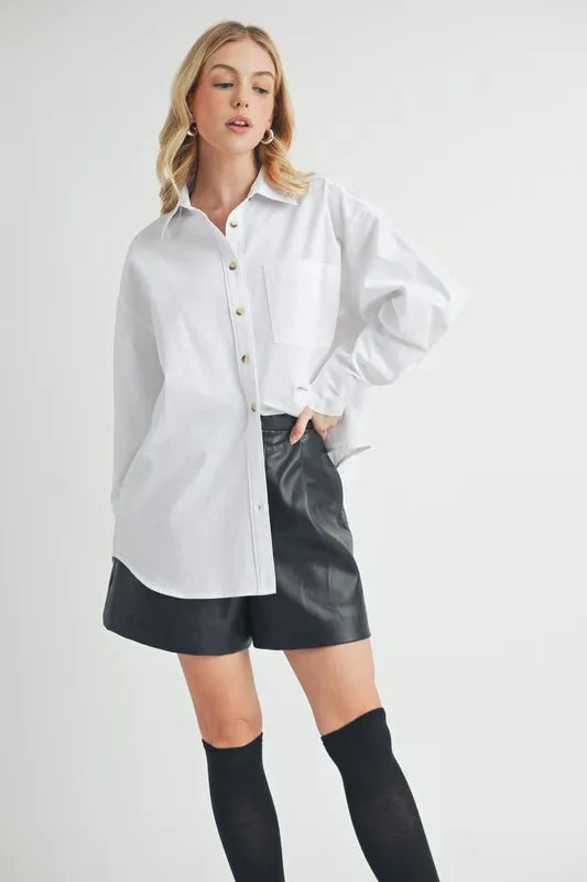White Aemi Co High Low Collared Neck Drop Shoulder Shirt