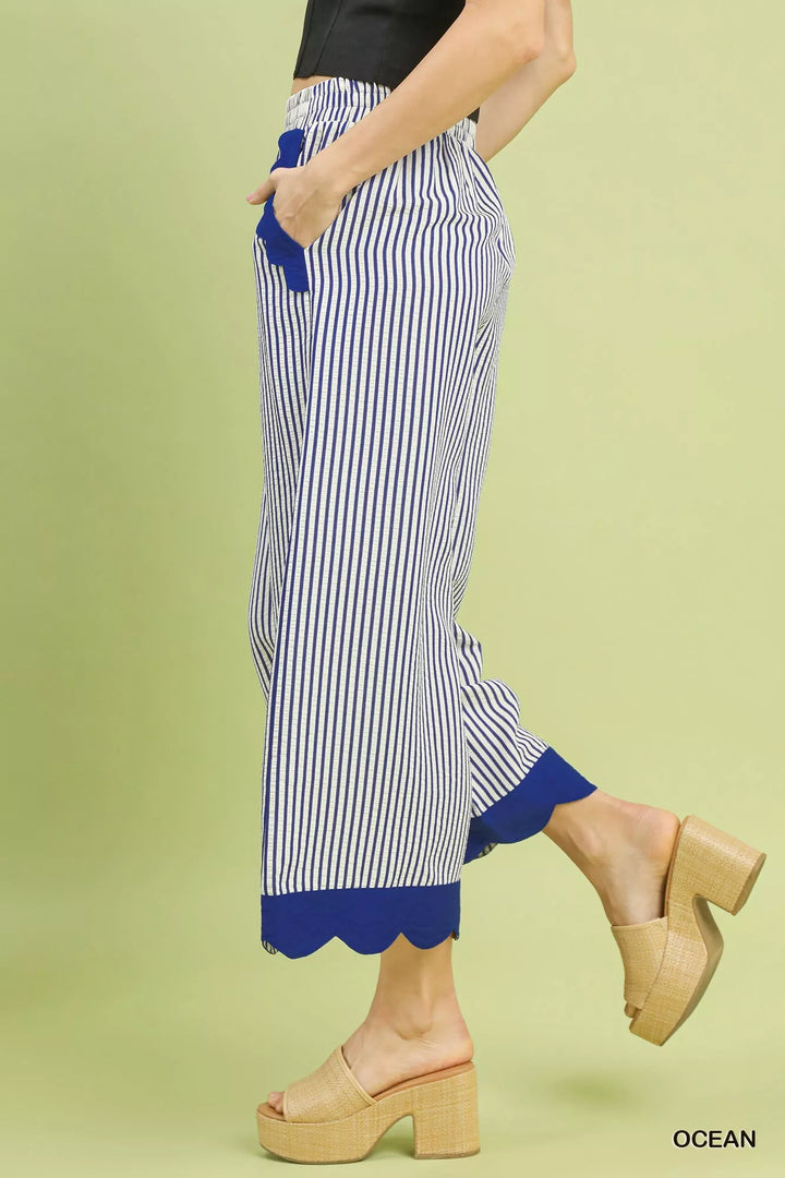 Ocean Umgee Stripe Scallop Hem Wide Leg Pants 1